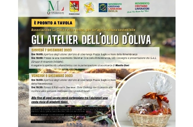 Mineo. “Gli Atelier dell’Olio d'Oliva”: Giovedì 7 e Venerdì 8 dicembre “E’ PRONTO A TAVOLA” 